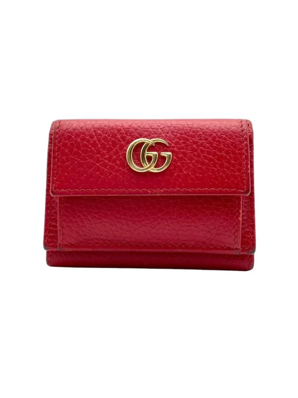 Gucci Wallet Petit Marmont GG Trifold Mini Compact Leather Rose Red Gold Double